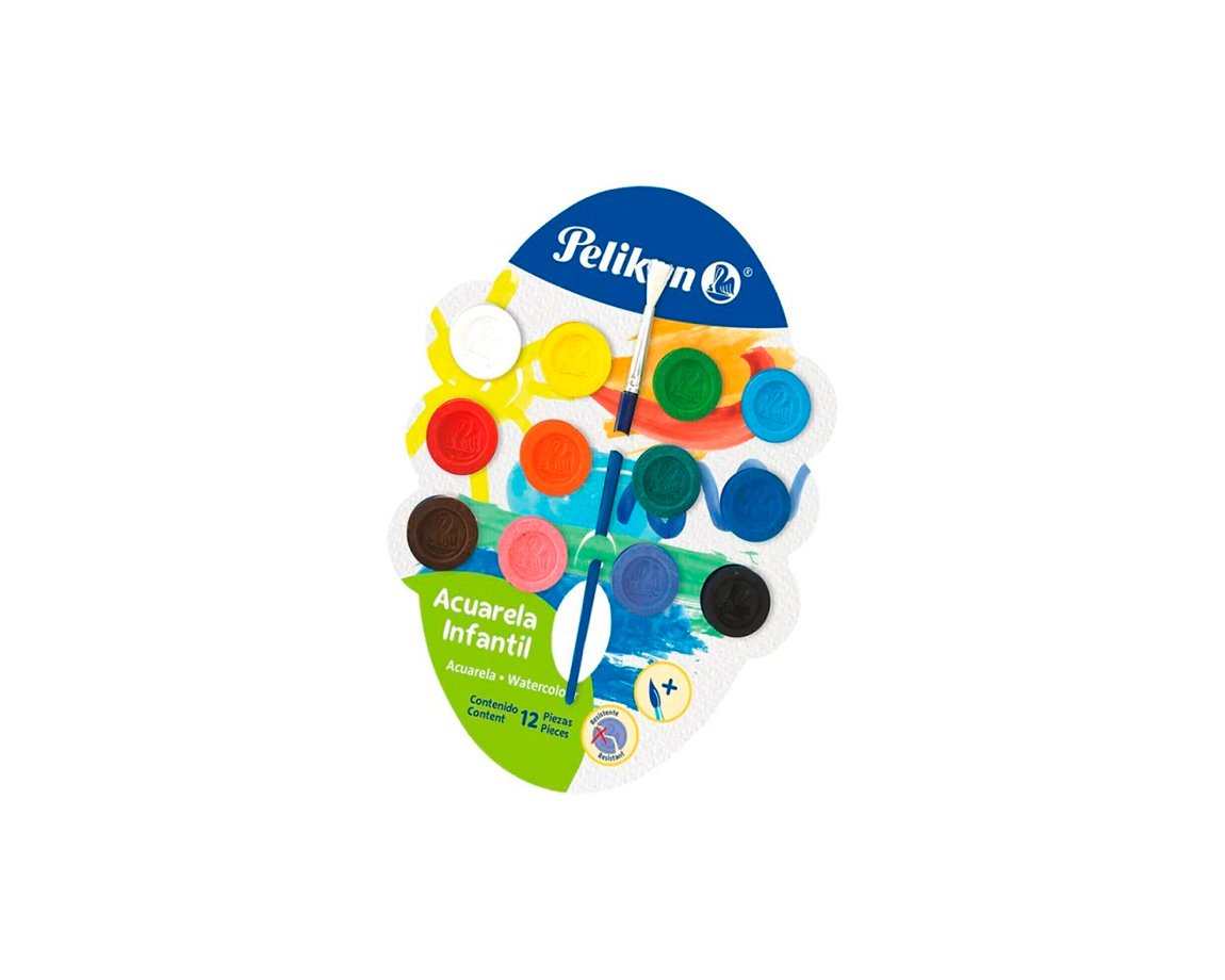 ACUARELA PELIKAN 12 COL. ESCOLAR C/PINCEL BLISTER
