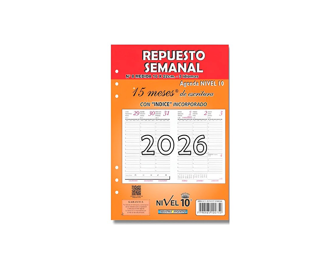 REPUESTO AGENDA NIVEL 10 3498 N°8 SEMANAL 2026