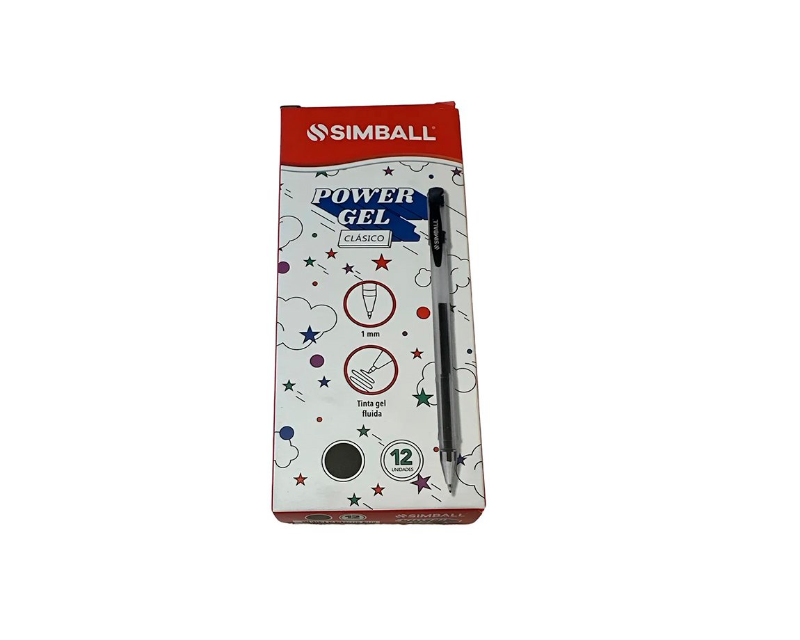 BOLIGRAFO SIMBALL POWER GEL x 12 U. NEGRO