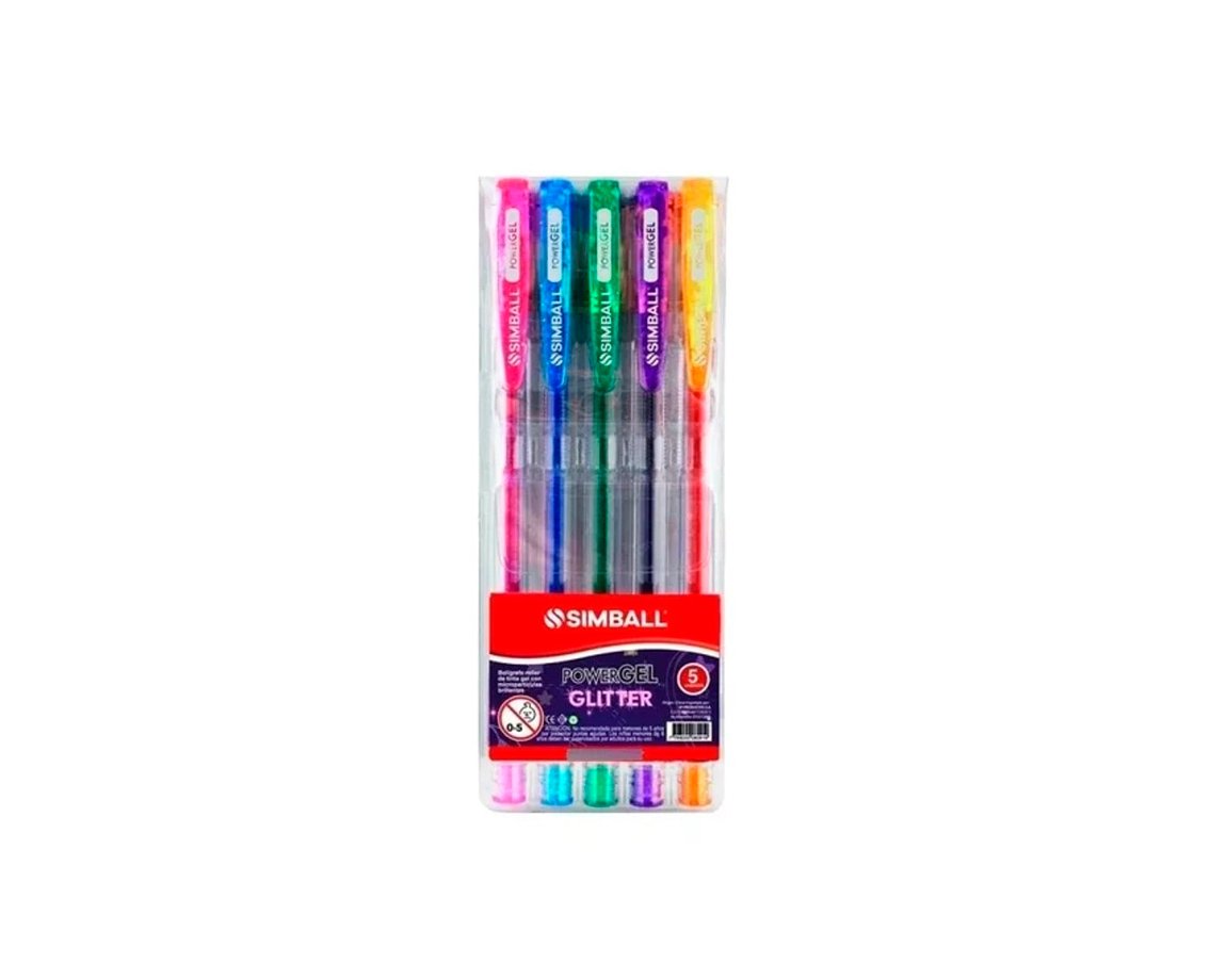 BOLIGRAFO SIMBALL POWER GEL GLITTER x  5 UNID SURT