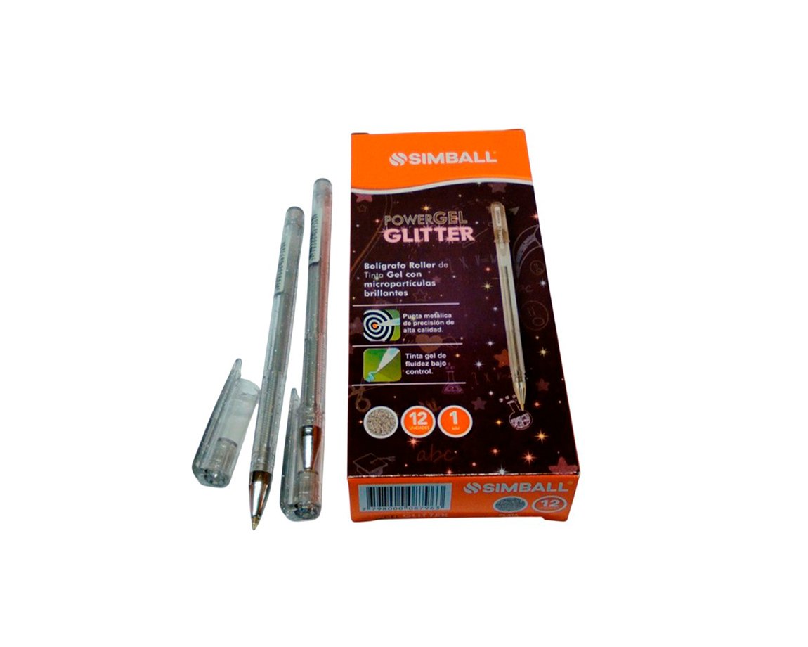 BOLIGRAFO SIMBALL POWER GEL GLITTER x 12 U PLATA