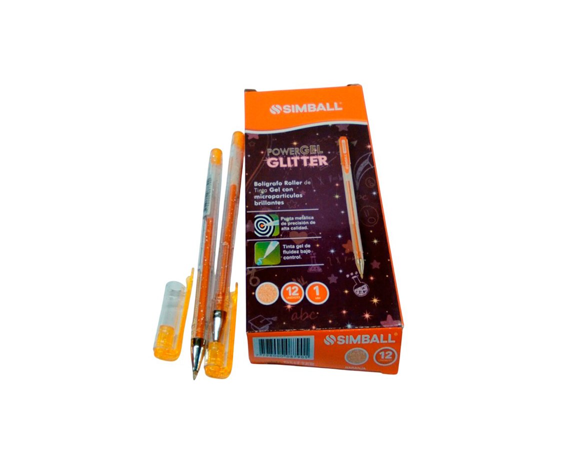 BOLIGRAFO SIMBALL POWER GEL GLITTER x 12 U NARANJA