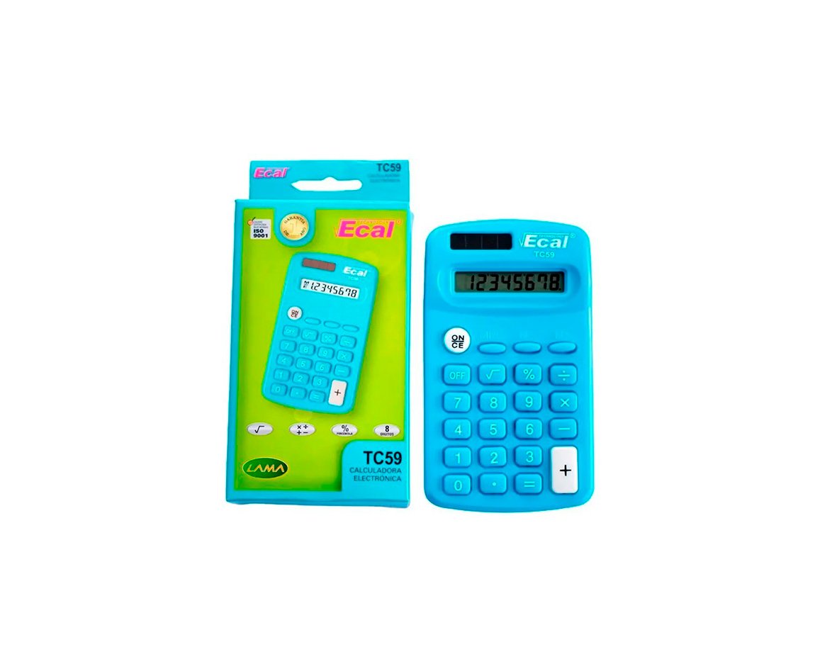 CALCULADORAS ECAL TC59 8 DIG BOLSILLO CELESTE