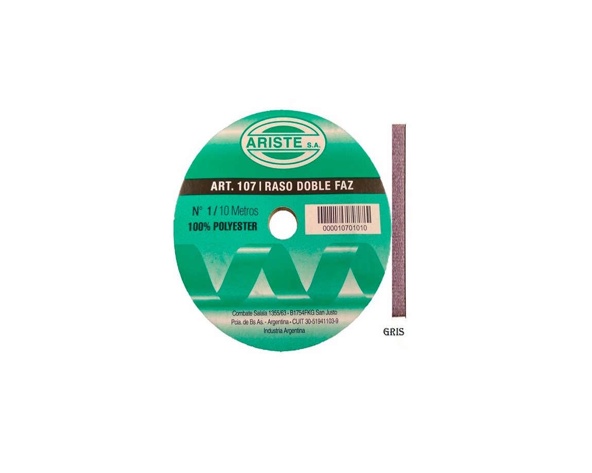 CINTA RASO ARISTE Nro 1  7mm x10 MTS GRIS PERLA DOBLE FAZ