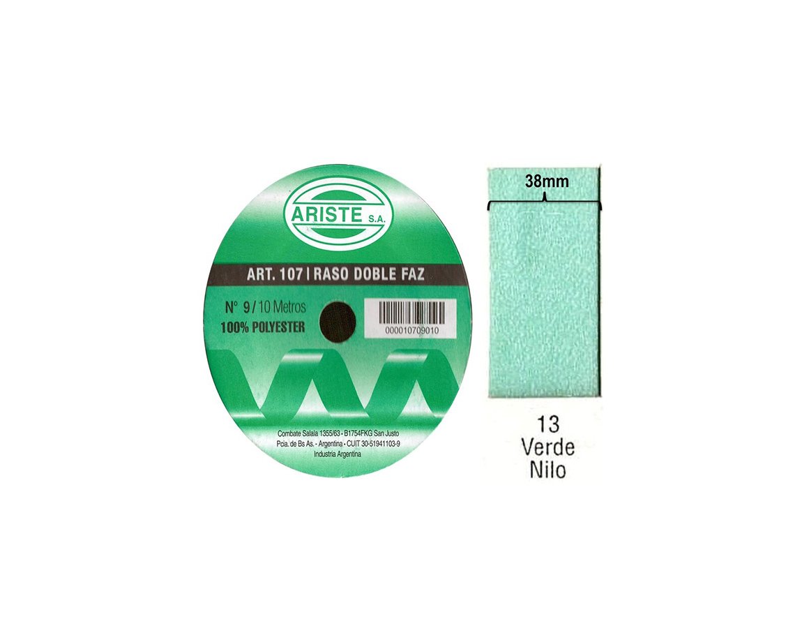 CINTA RASO ARISTE Nro 9  38mm x10 MTS VERDE NILO DOBLE FAZ