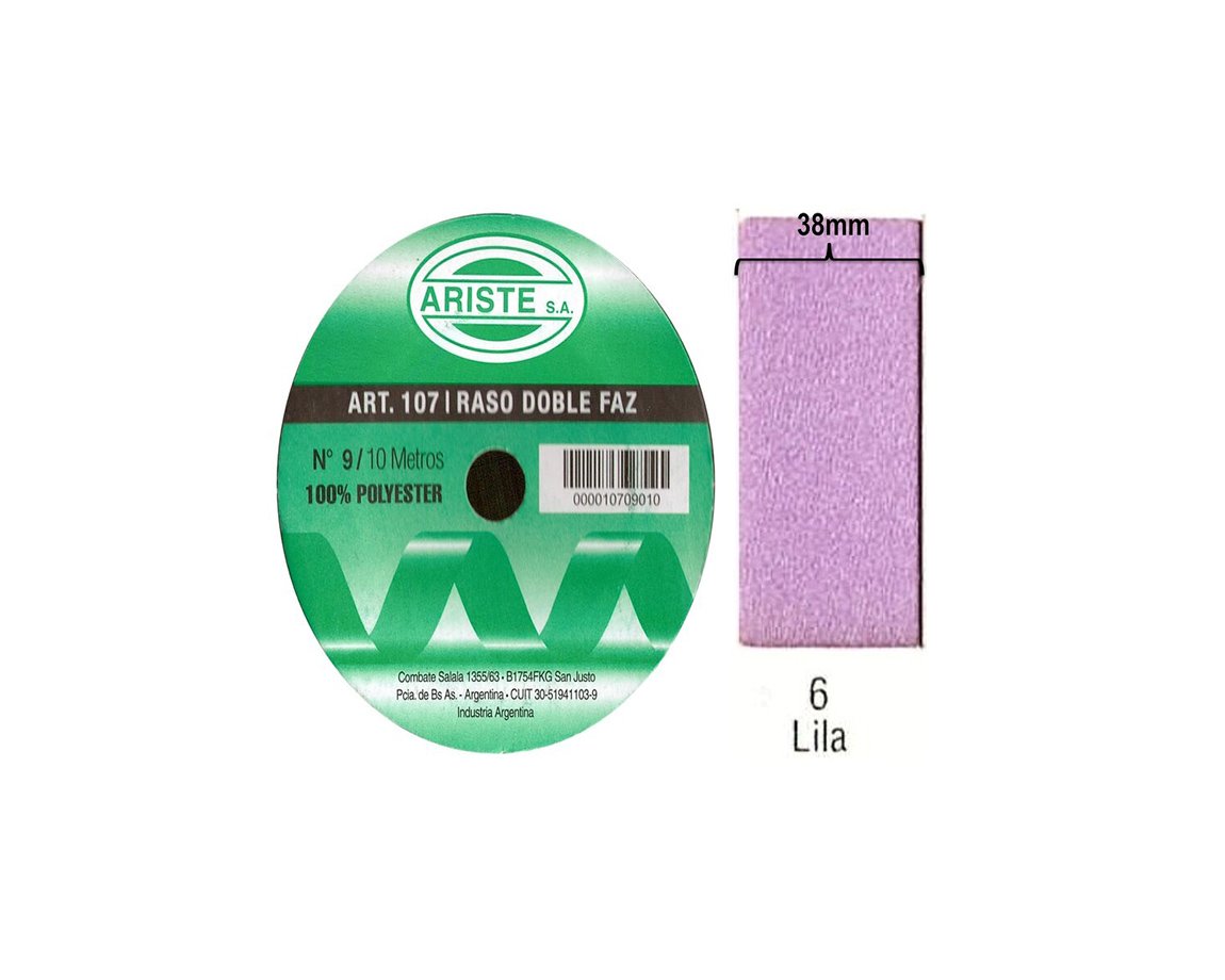CINTA RASO ARISTE Nro 9  38mm x10 MTS LILA DOBLE FAZ