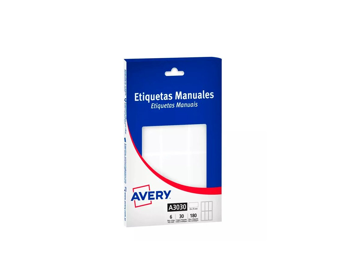 ETIQUETAS AVERY COMERCIAL A3030 33x75 MM
