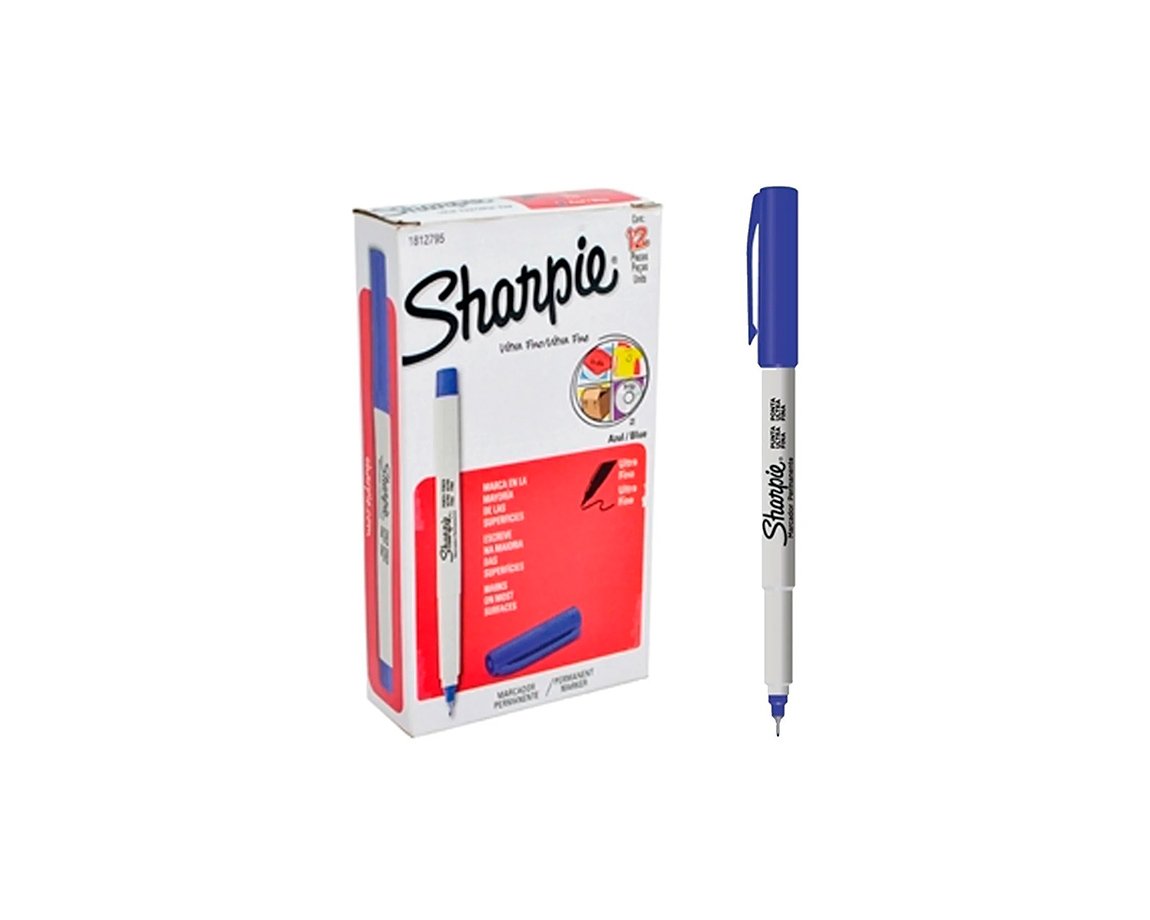 MARCADOR SHARPIE FINO x 12 U. AZUL PUNTA FINA