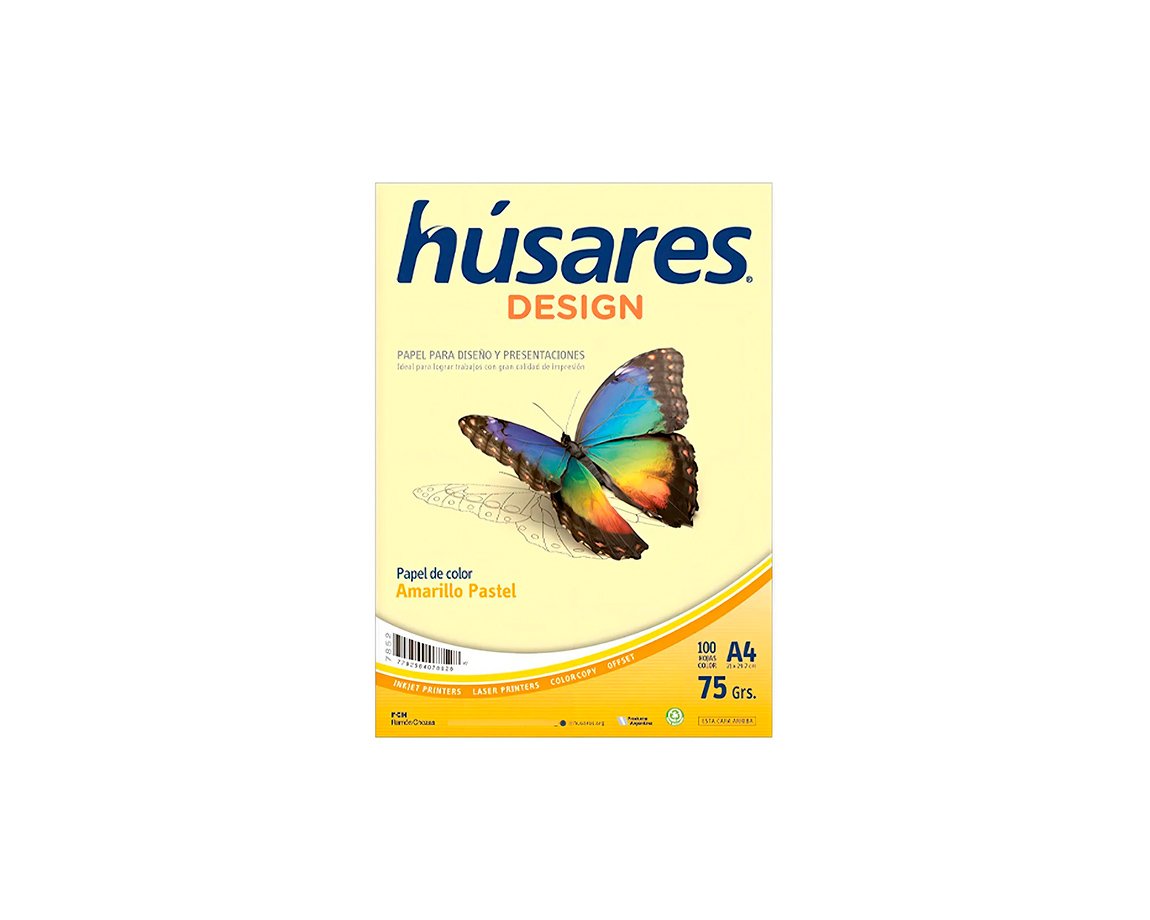 PAPEL RESMA HUSARES 7852 A4 75 GS 100hjs AMARILLO PASTEL
