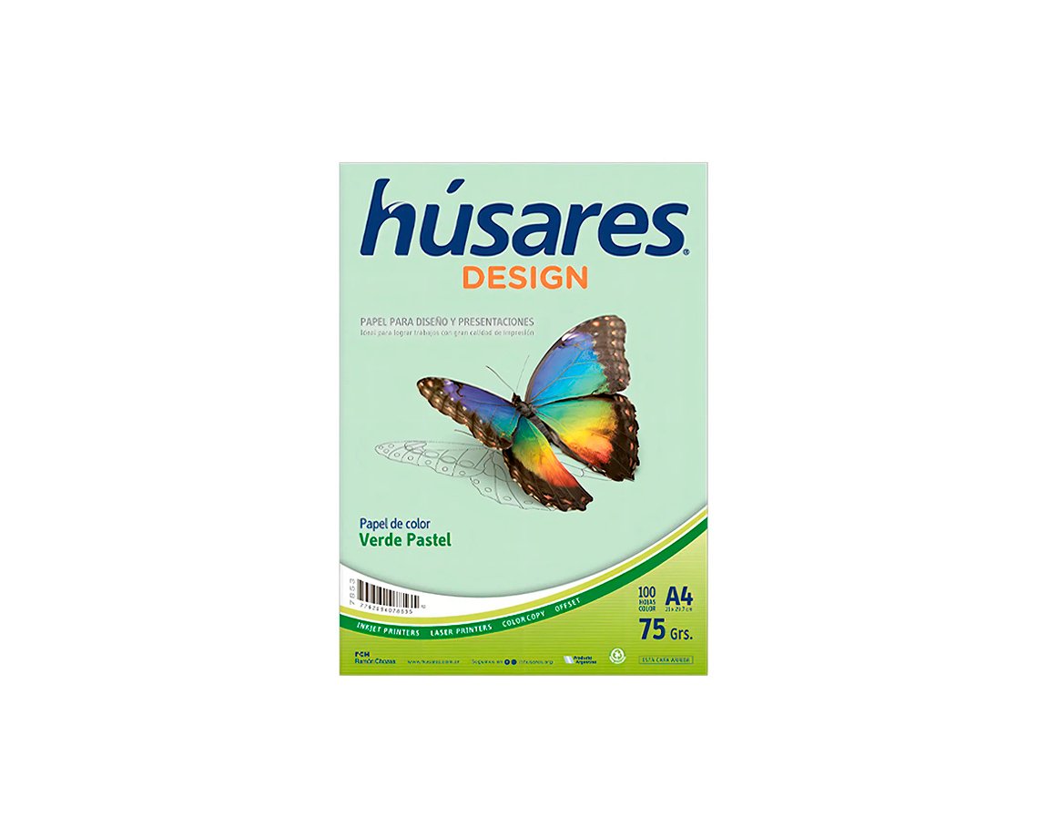 PAPEL RESMA HUSARES 7853 A4 75 GS 100hjs VERDE PASTEL