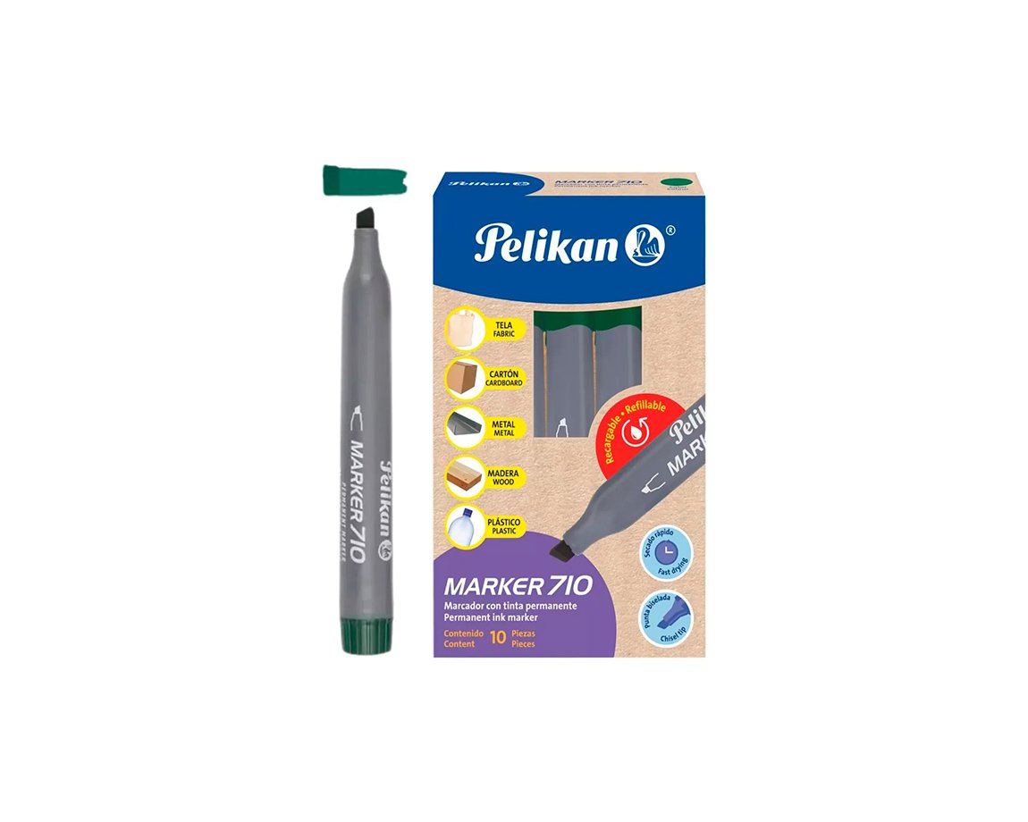 MARCADOR PELIKAN 710 SOLVENTE x 10 U. VERDE P/BISEL