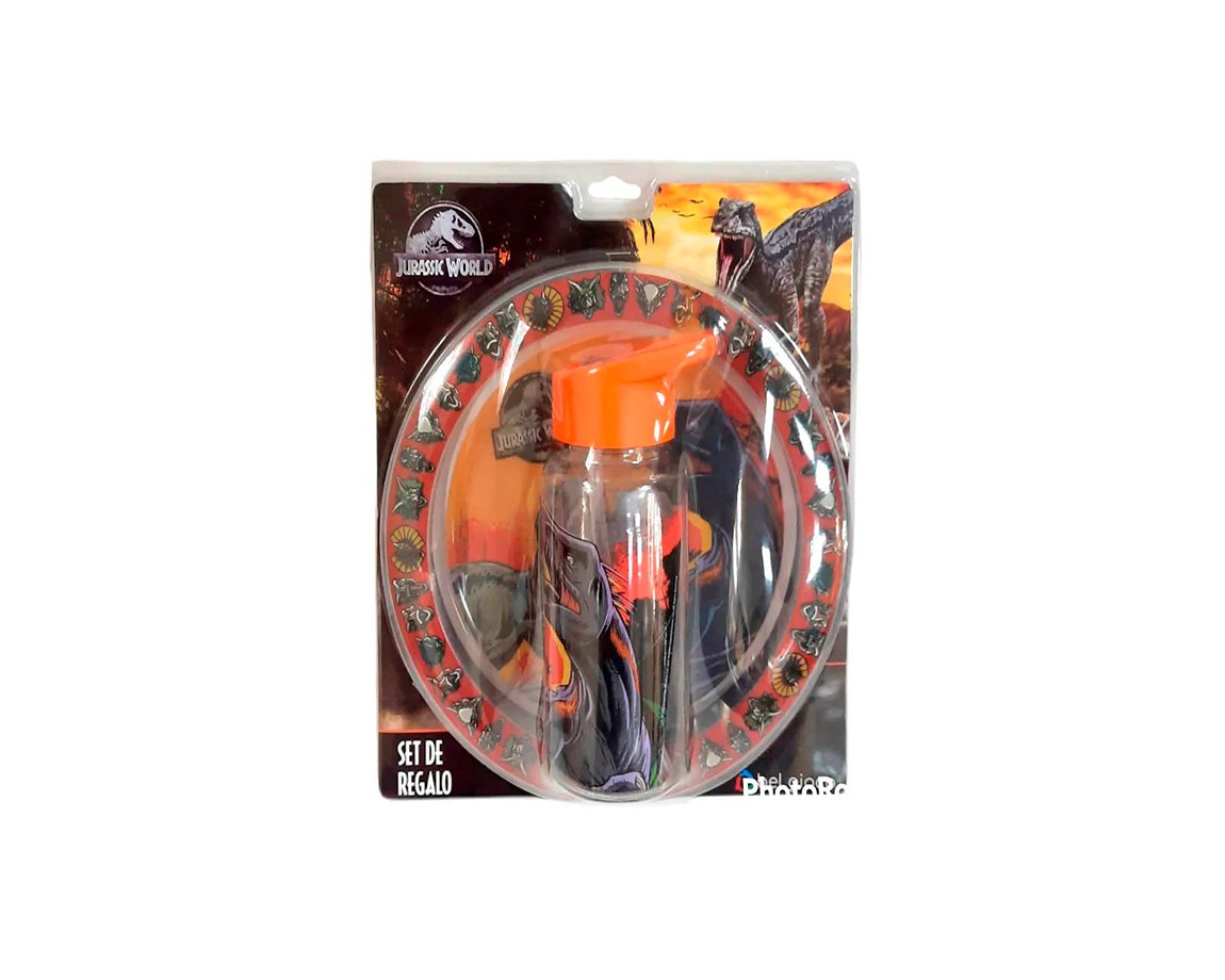 PLATO + BOTELLA STRAW TOP BEL GIOCO JURASSIC