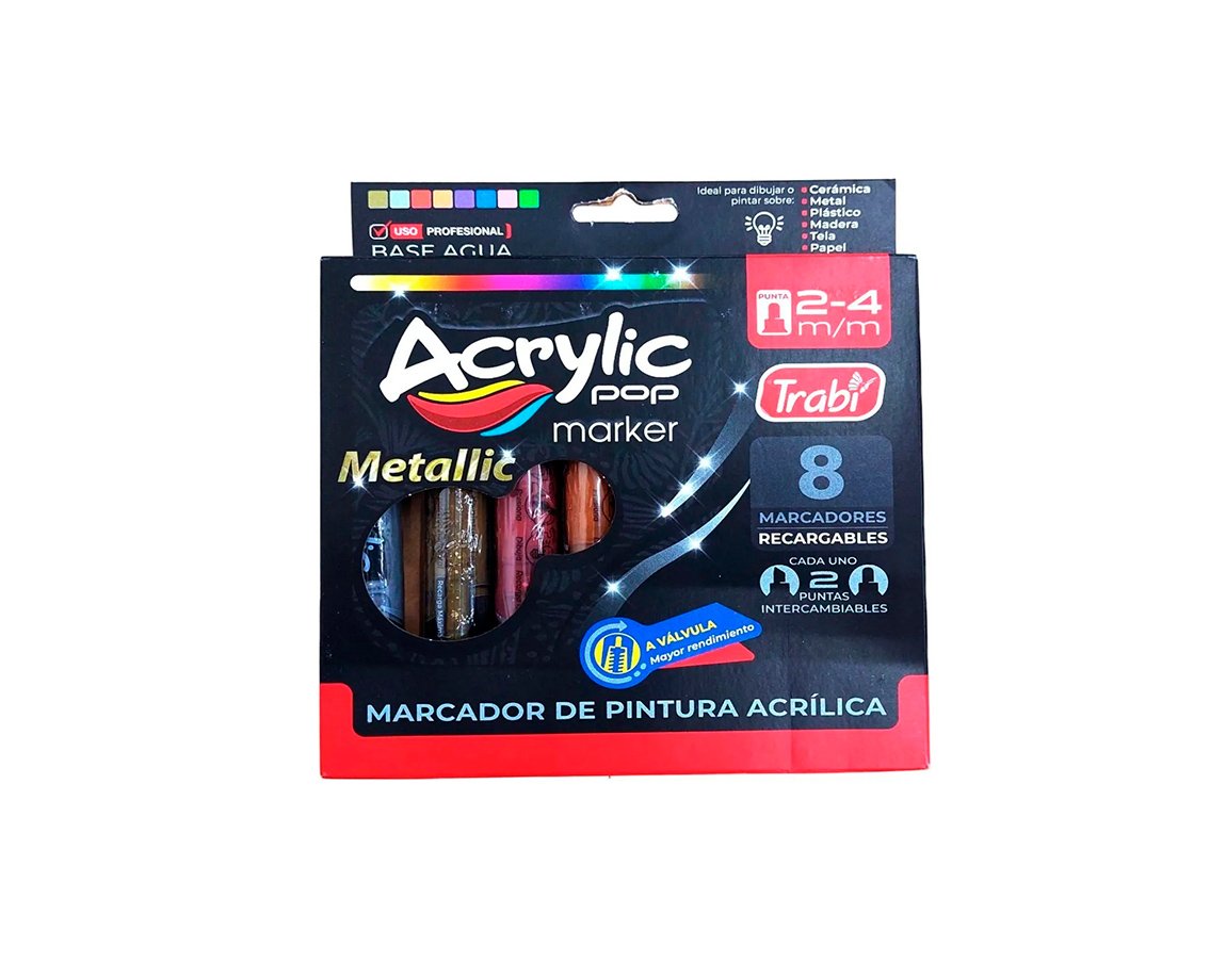 MARCADOR TRABI ACRYLIC POP METAL x 8 UNID.