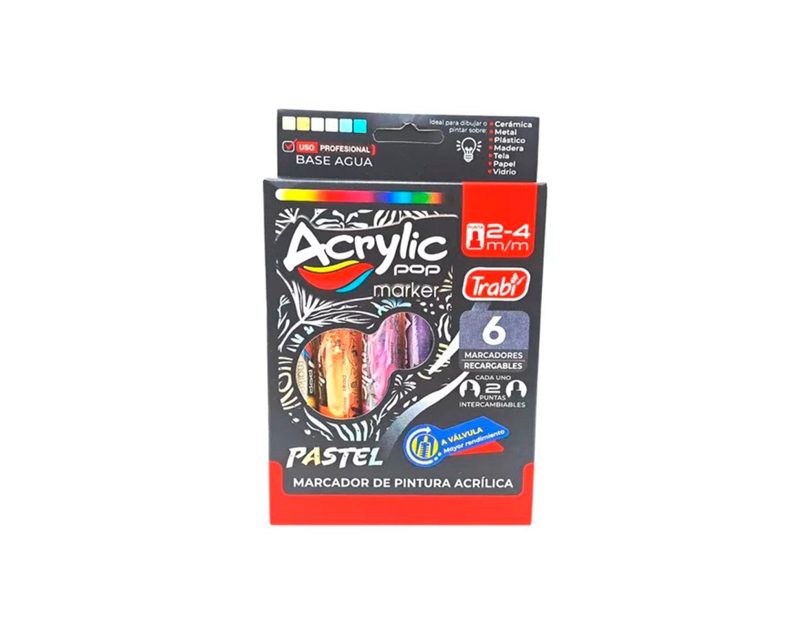MARCADOR TRABI ACRYLIC POP PASTEL x 6 UNID.