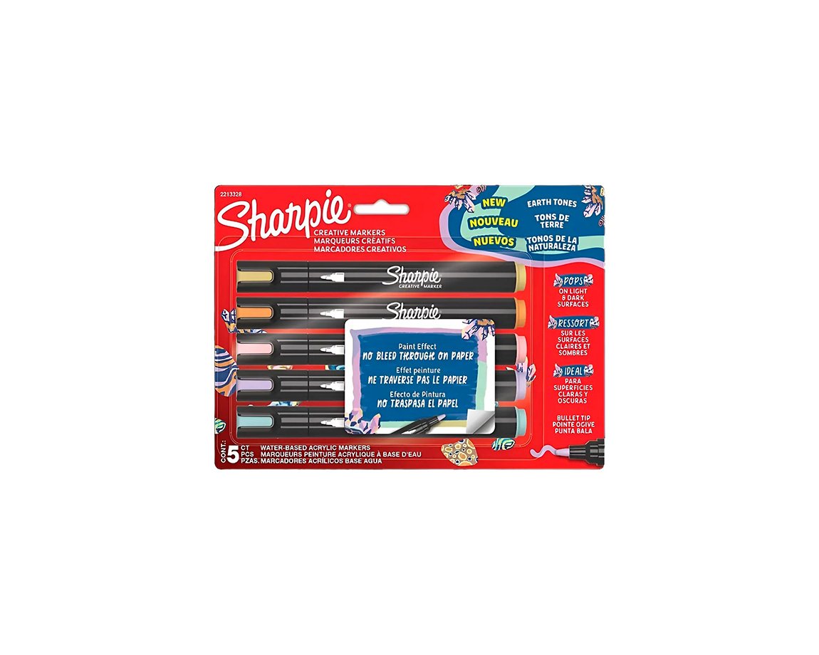 MARCADOR SHARPIE ACRILICOS x 5 U. TONOS NATURALEZA PASTEL  2213328