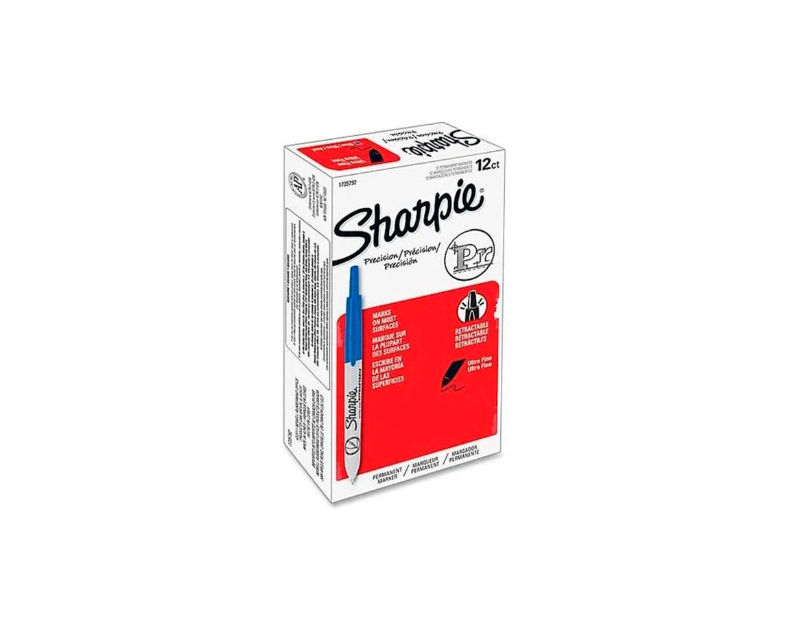 MARCADOR SHARPIE FINO x 12 U. AZUL RETRACTIL