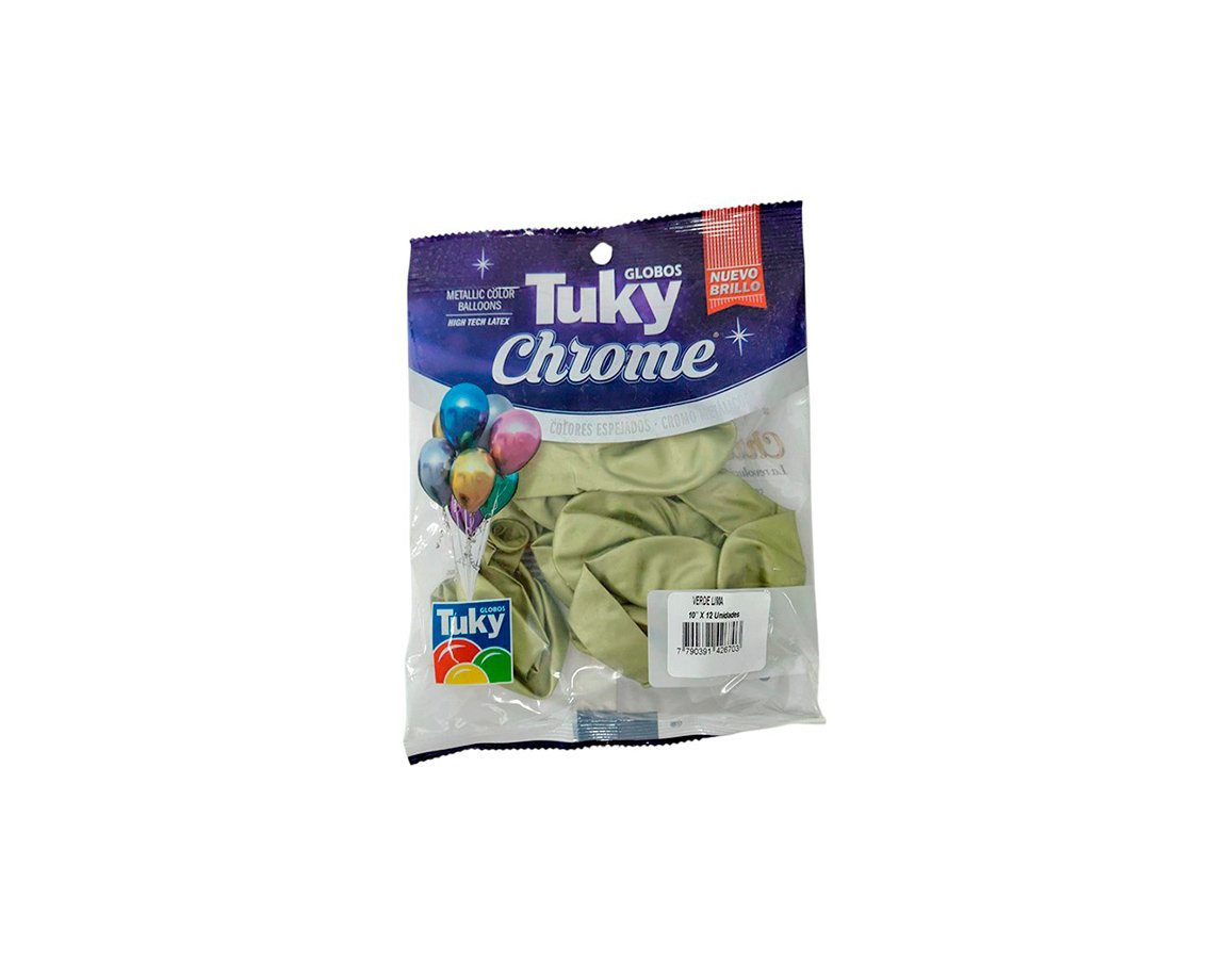 GLOBOS LATEX TUKY 10" CHROME VERDE LIMA x 12 U.