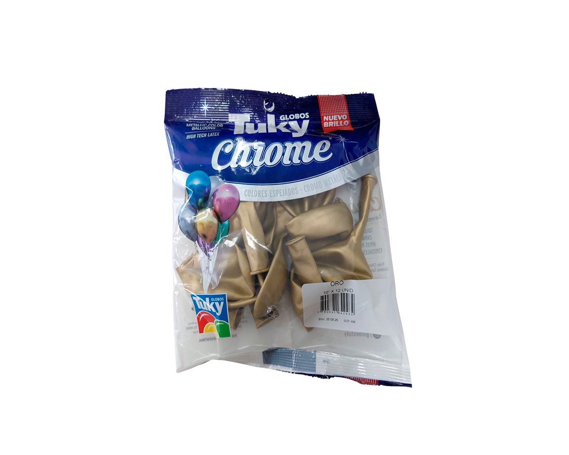 GLOBOS LATEX TUKY 10" CHROME ORO x 12 U.
