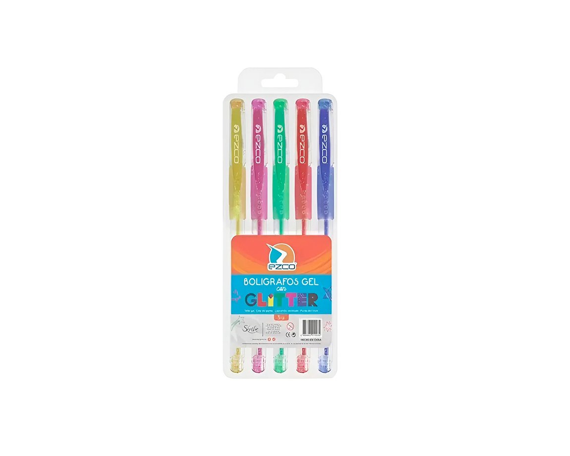 BOLIGRAFO EZCO GEL GLITTER x 5 U. SURTIDOS