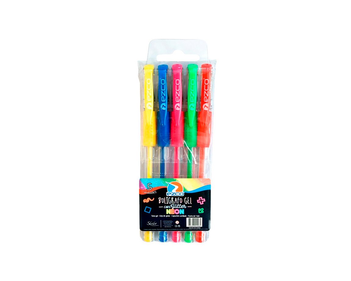 BOLIGRAFO EZCO GEL NEON x 5 U. SURTIDOS
