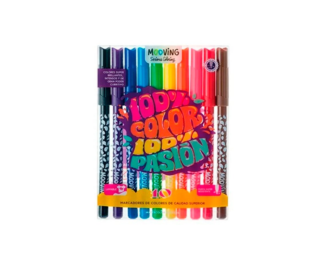 MARCADOR MOOVING COLORING 3021010 x 10 U. COLORES SUPER WASHABLE