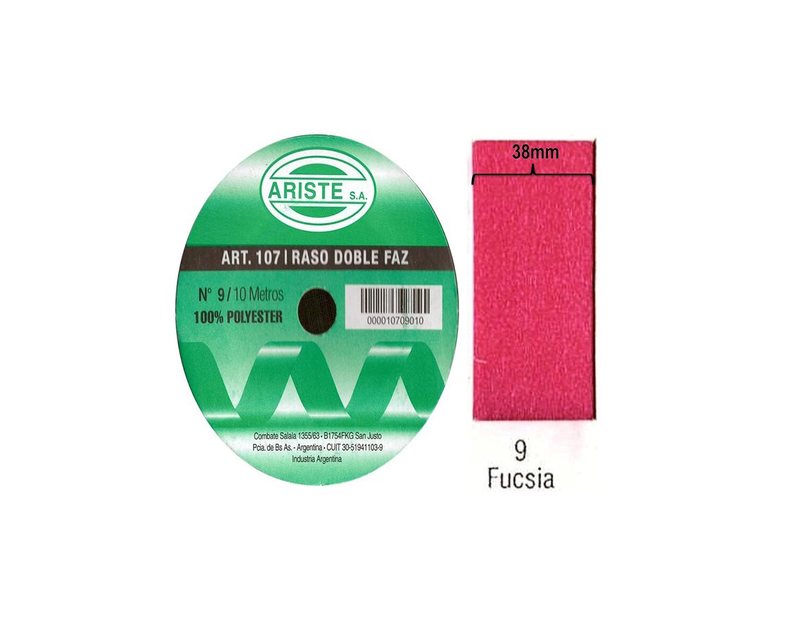 CINTA RASO ARISTE Nro 9  38mm x10 MTS FUCSIA DOBLE FAZ