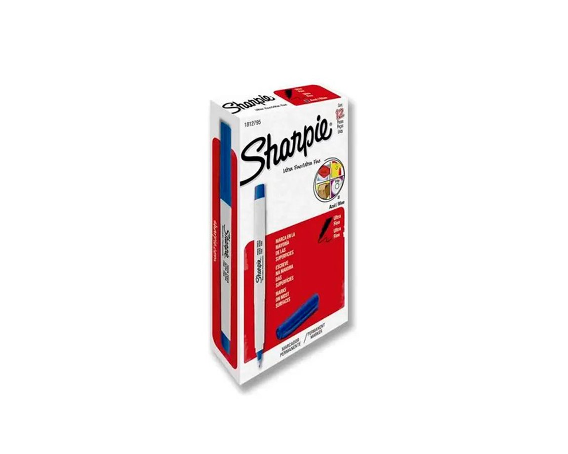 MICROFIBRA SHARPIE PERM  UF P/METAL AZUL x 12 U.