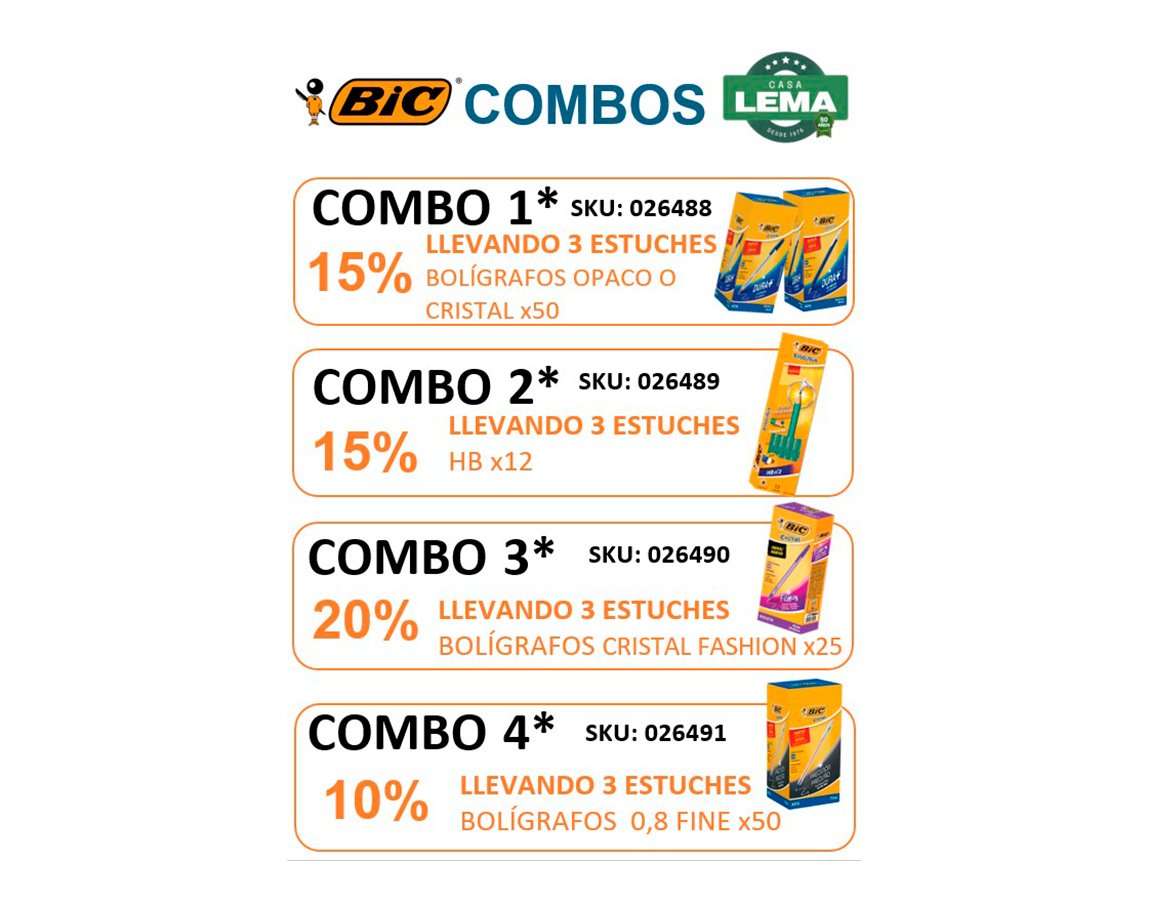 COMBO BIC 1 JUNIO 2026 LLEVANDO 3 CAJAS OPACO/CRISTAL 15% DTO