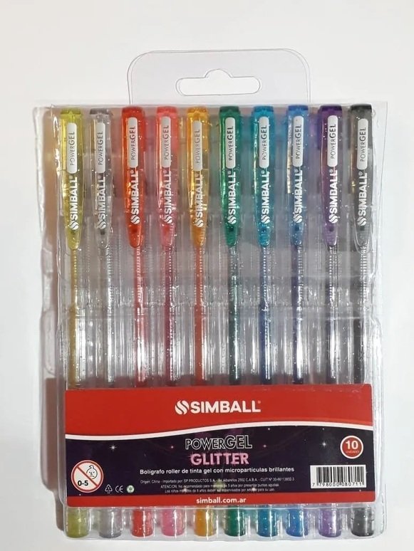 BOLIGRAFO SIMBALL POWER GEL GLITTER x 12 U CELESTE